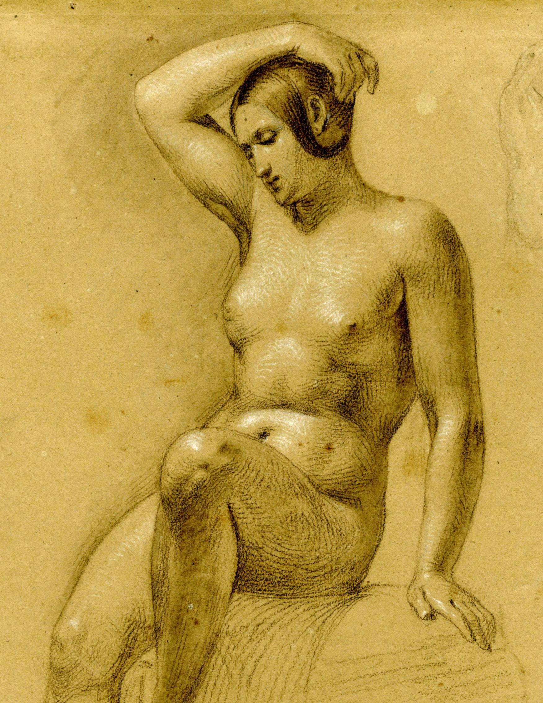 Estudio de una mujer sentada y dos estudios más pequeños de la misma - Art de Henirich Schwemminger