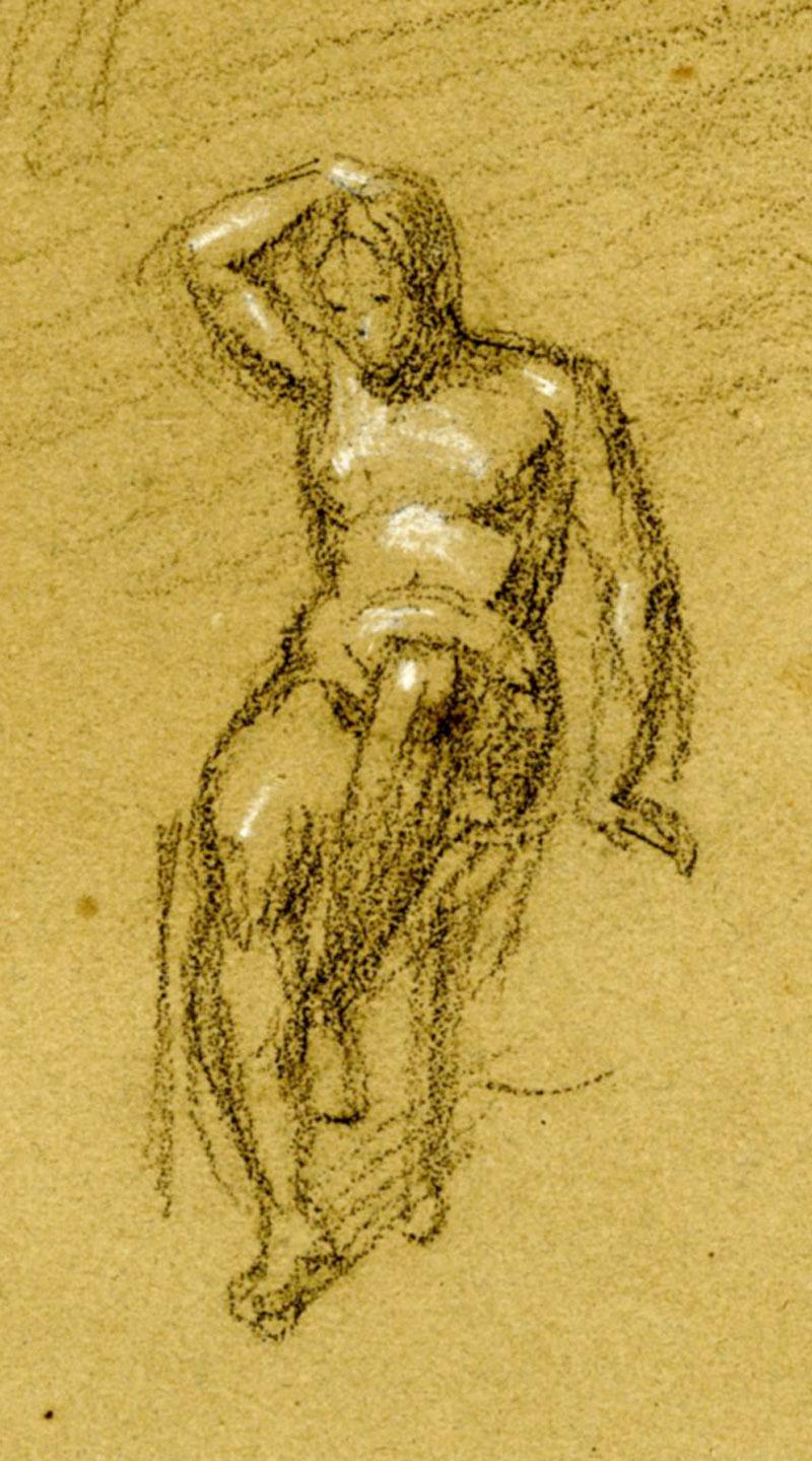 Estudio de una mujer sentada y dos estudios más pequeños de la misma - Nude Marrón de Henirich Schwemminger