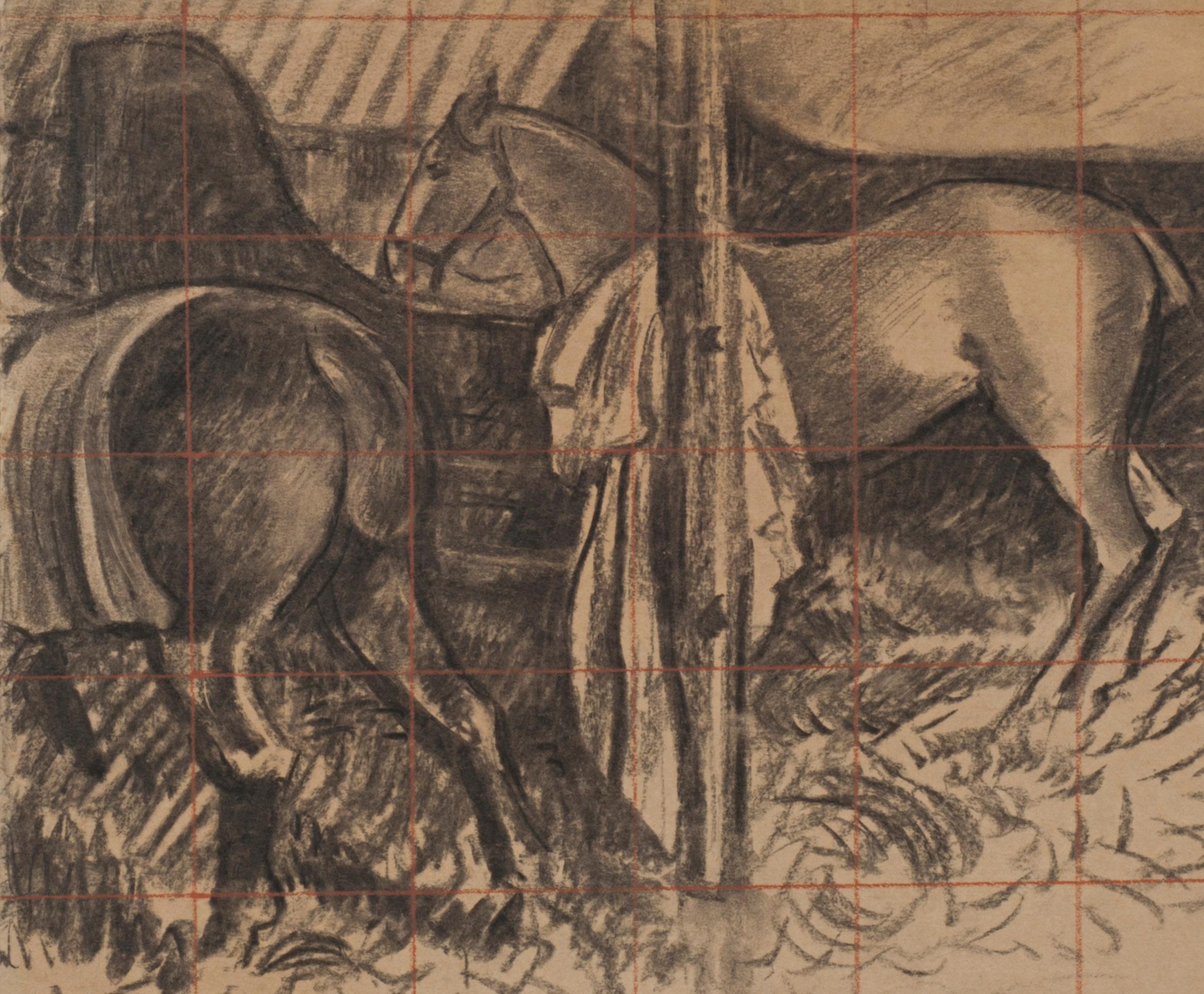 Horses in Stable-Pferden (Braun), Animal Art, von Georges Lemmen