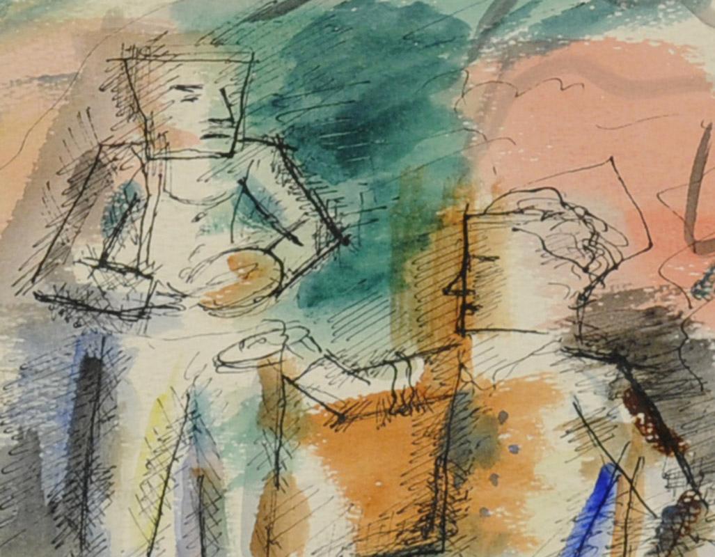 Interior Scene with Figures - American Modern Art by Louis Schanker