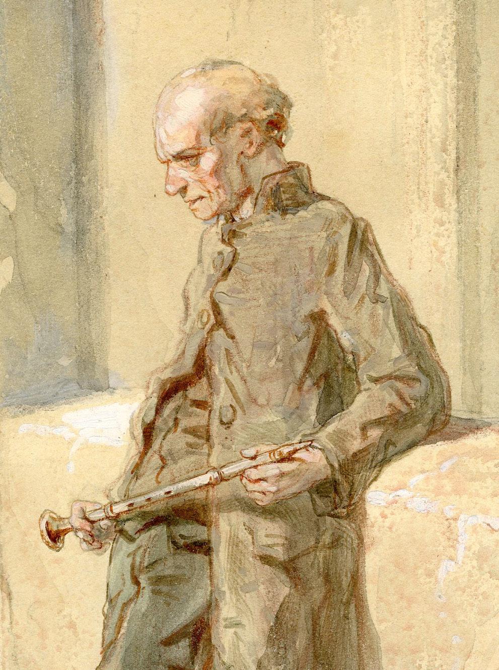 Senza titolo (Musicista con clarinetto) - Figurative Art Beige di Paul Gavarni (Guillaume Sulpice Chevalier)