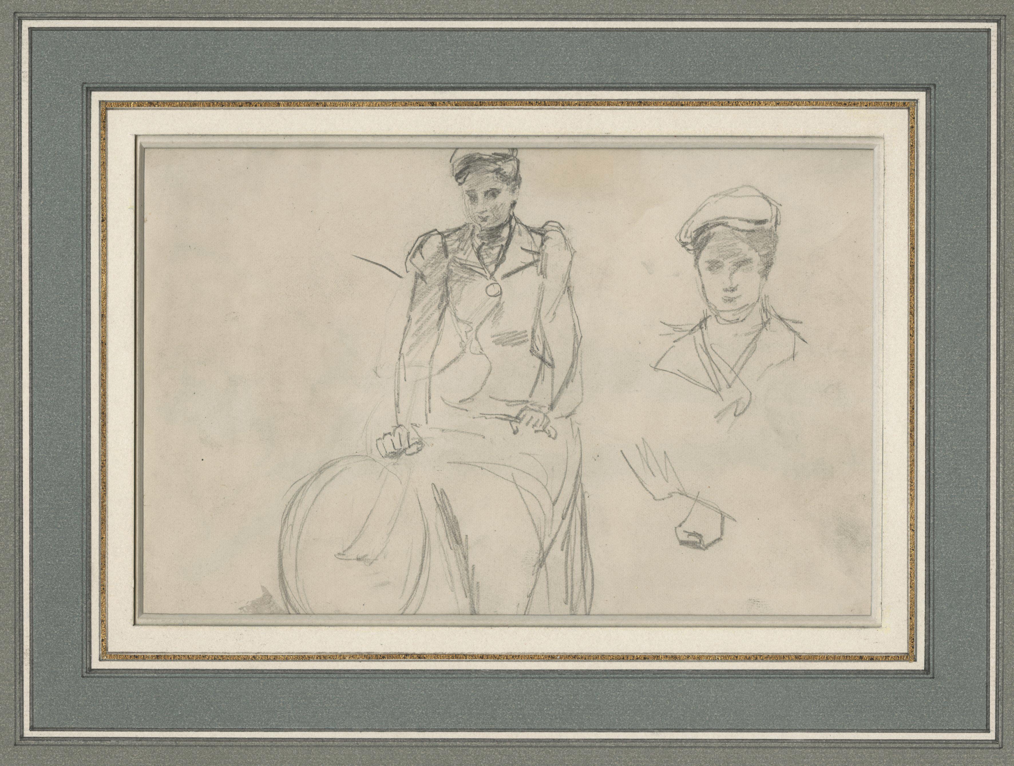 Frank Duveneck Figurative Art – Frau mit Fahrrad: Zwei Ansichten