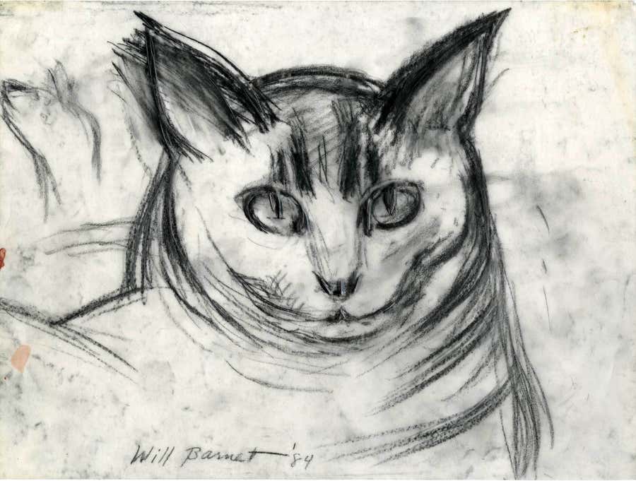 Minou-Study of Head, Charcoal on Vellum, American Modern, Signed, 1984