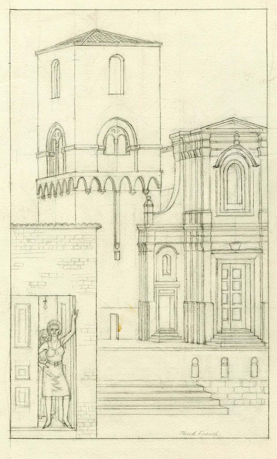 Study of an Italian Town with Women in a Doorway
