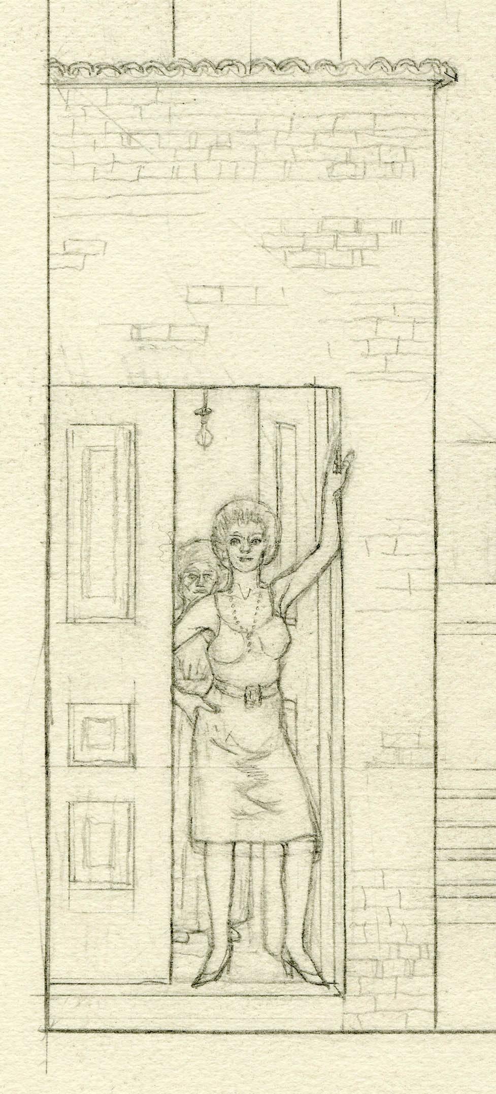 Studie einer italienischen Stadt mit Frauen im Eingangsbereich – Art von Jared French