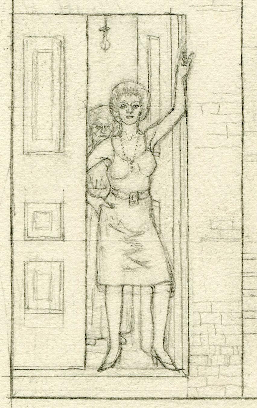 Studie einer italienischen Stadt mit Frauen im Eingangsbereich (Amerikanischer Realismus), Art, von Jared French