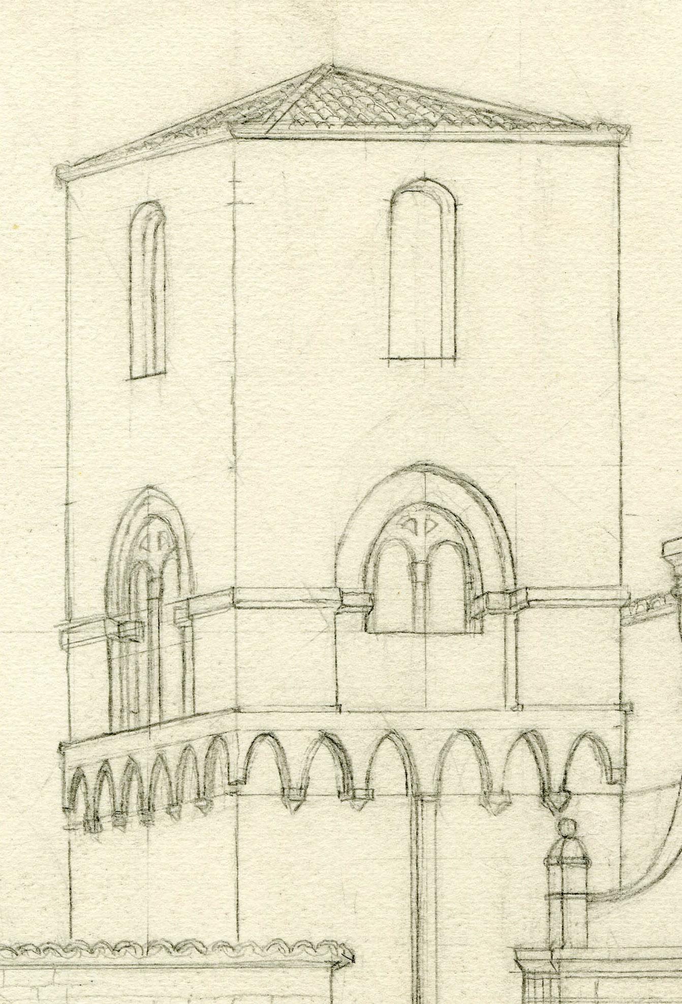 Studie einer italienischen Stadt mit Frauen im Eingangsbereich (Weiß), Landscape Art, von Jared French