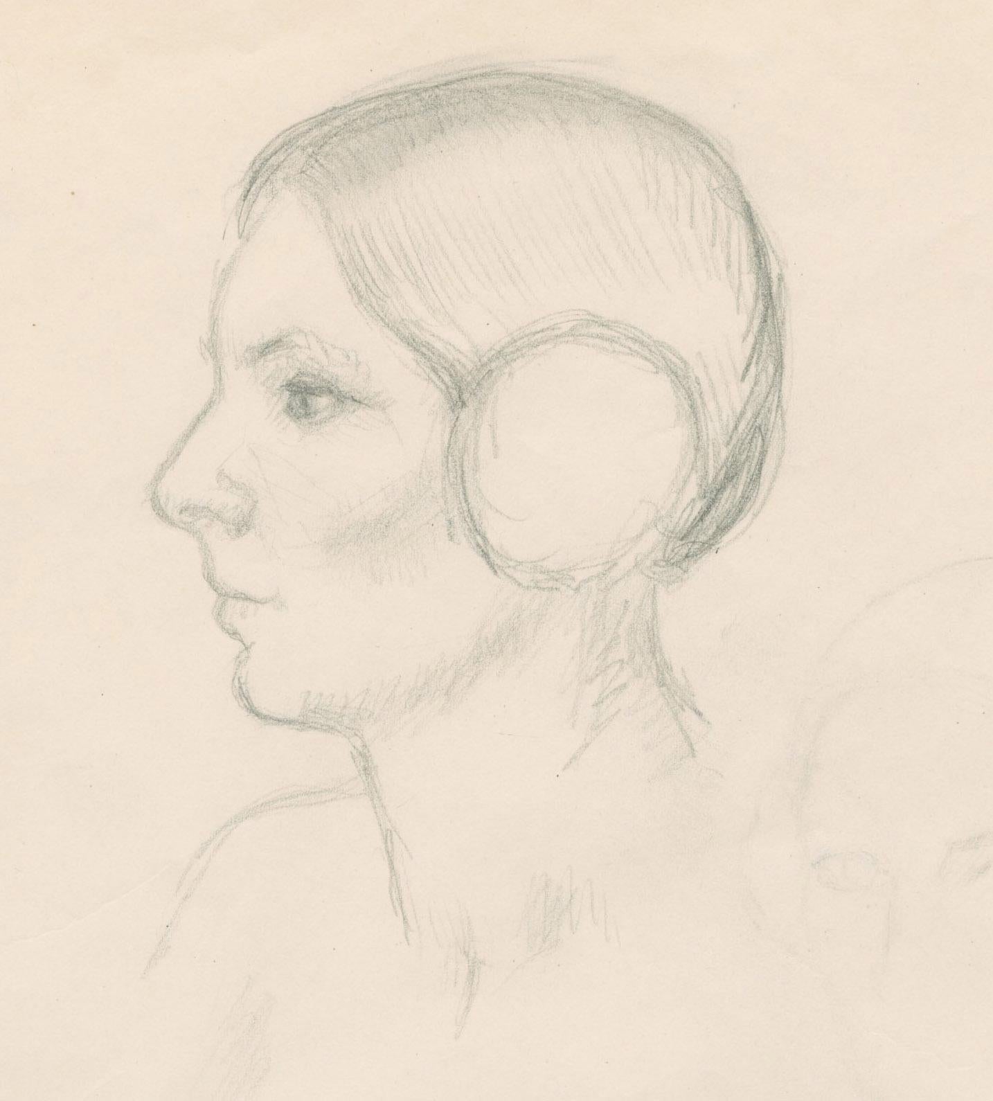 Self Portrait sketching with Vignette in Profile For Sale 1