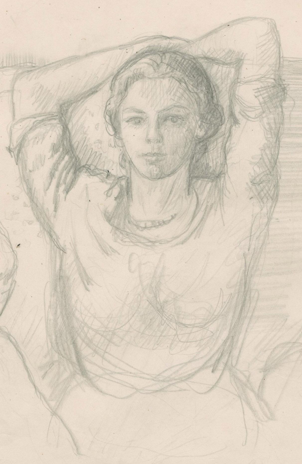 Self-Portrait con braccia sopra la testa, vignetta su Paul Cadmus a sinistra - Art American Modern di Margaret Hoening French