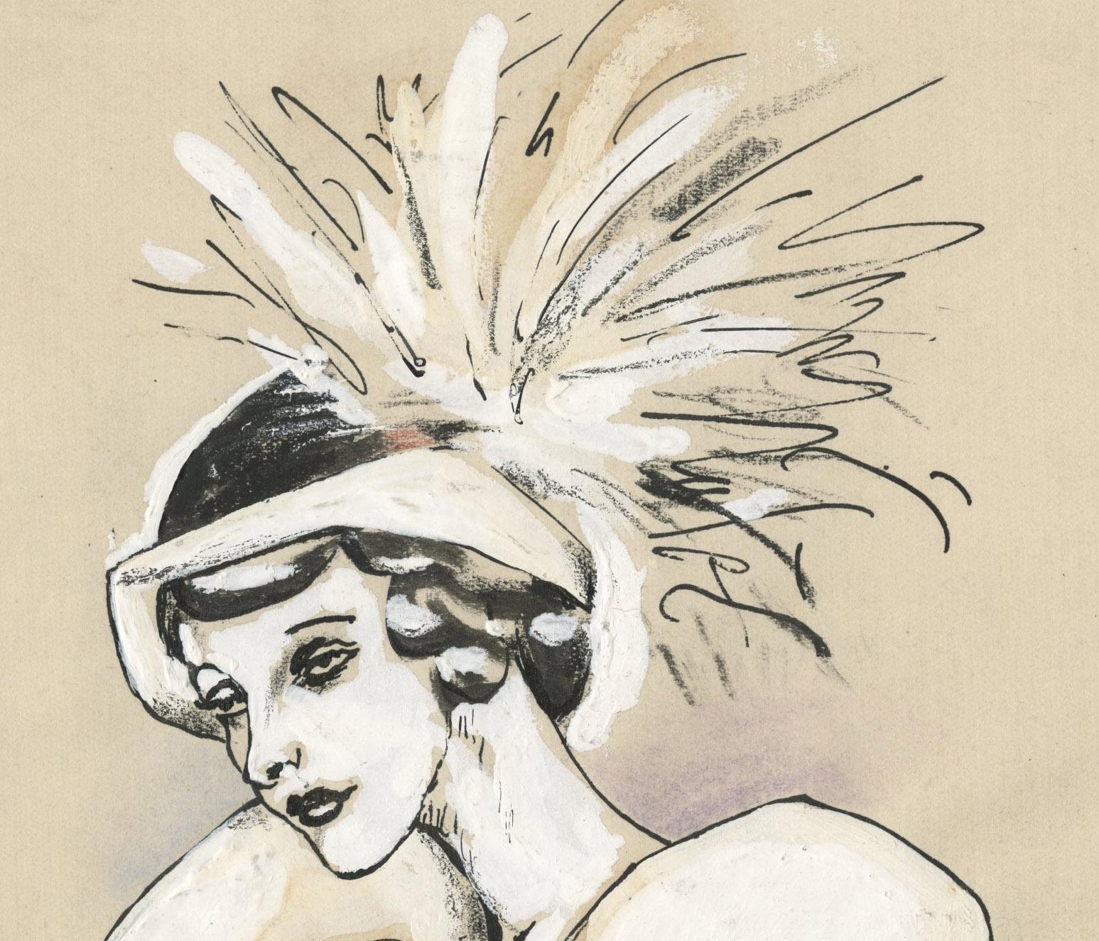 Frau im Pelzmantel – Art von Rudolf Bauer