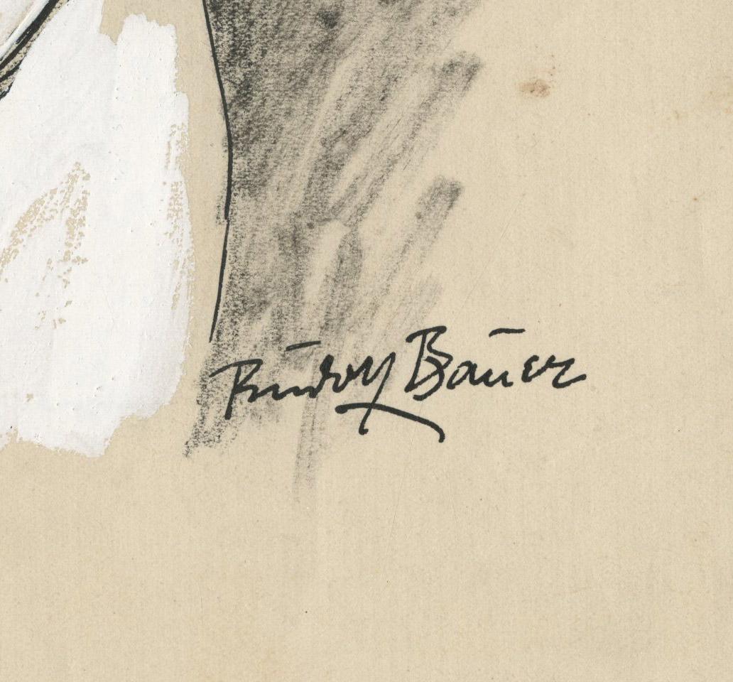Frau im Pelzmantel (Beige), Figurative Art, von Rudolf Bauer