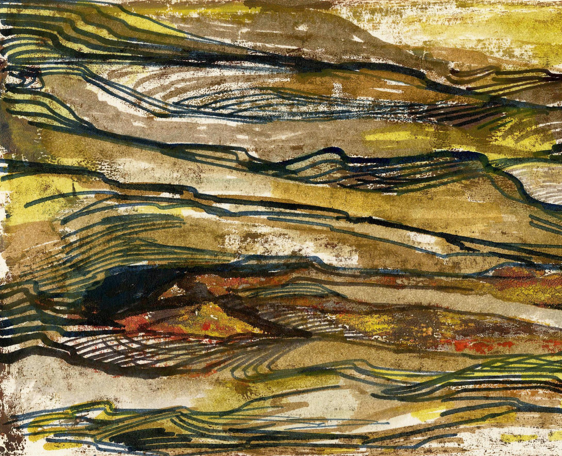 Paysage montagneux, Mexique - Beige Landscape Art par Guillermo Ceniceros