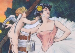 Ballarina having make up applied by Cupid