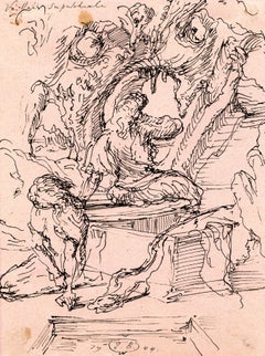 Veillee Sepulchrale; Verso: Study of two figures in a landscape
