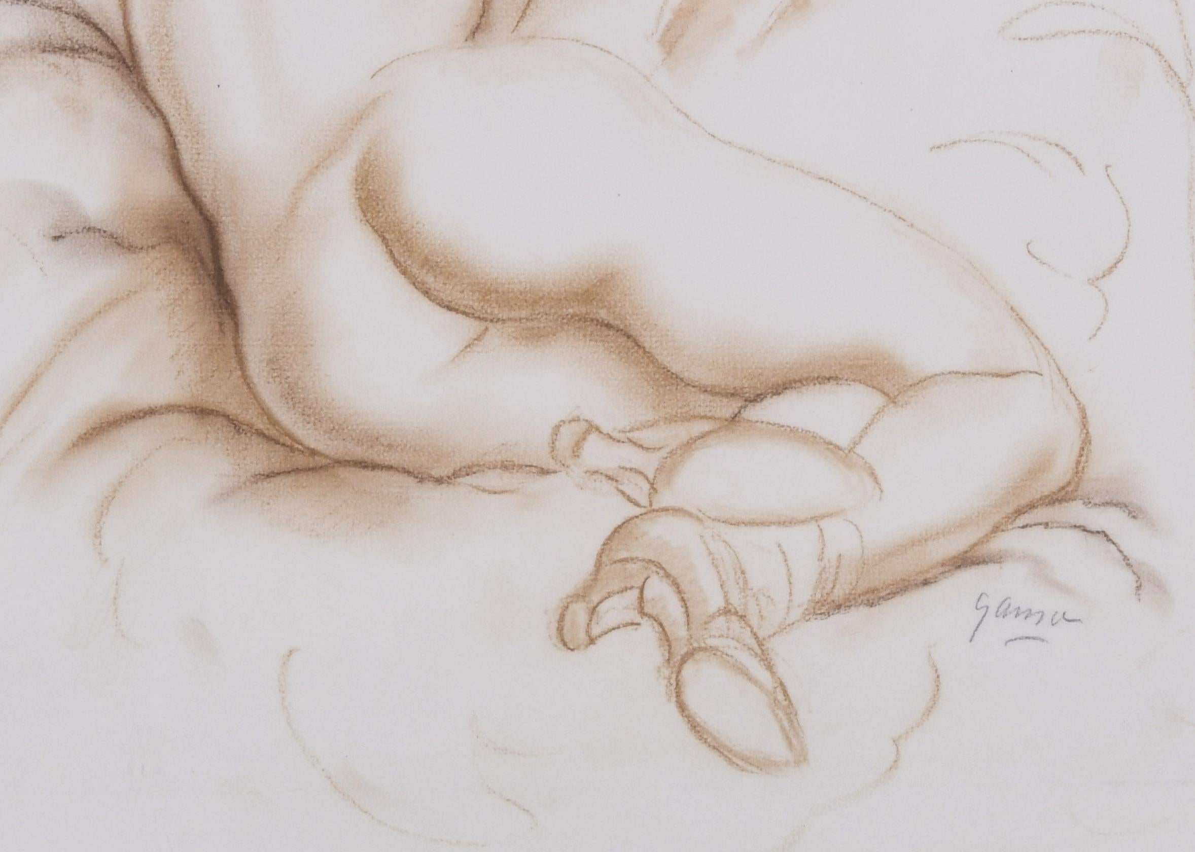 Nudo femminile di Recling, visto da dietro - Nude Grigio di Emil Ganso
