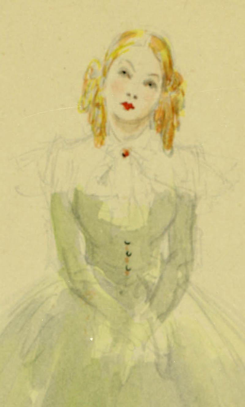 Das Mädchen mit den goldenen Locken (Beige), Figurative Art, von Everett Shinn