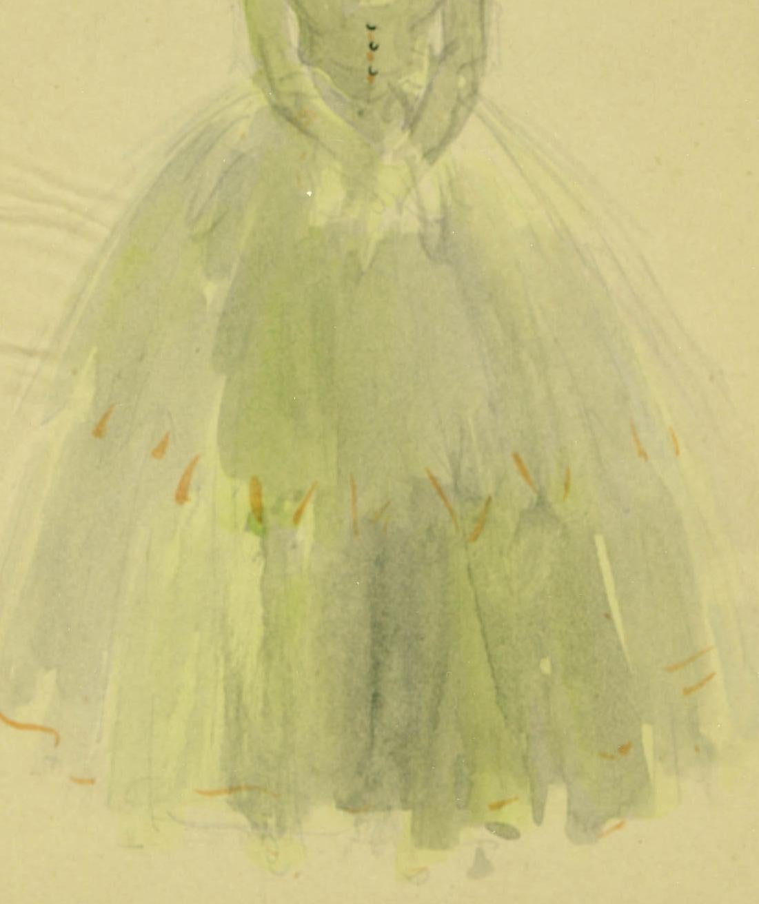Das Mädchen mit den goldenen Locken
Aquarell, um 1895
Vorzeichenlos
Provenienz: Davis Galleries, New York (siehe Foto des Labels auf der Rückseite) 
Zustand: Vom Künstler auf Unterlage montiert
                  Ein paar Unvollkommenheiten (Blasen)