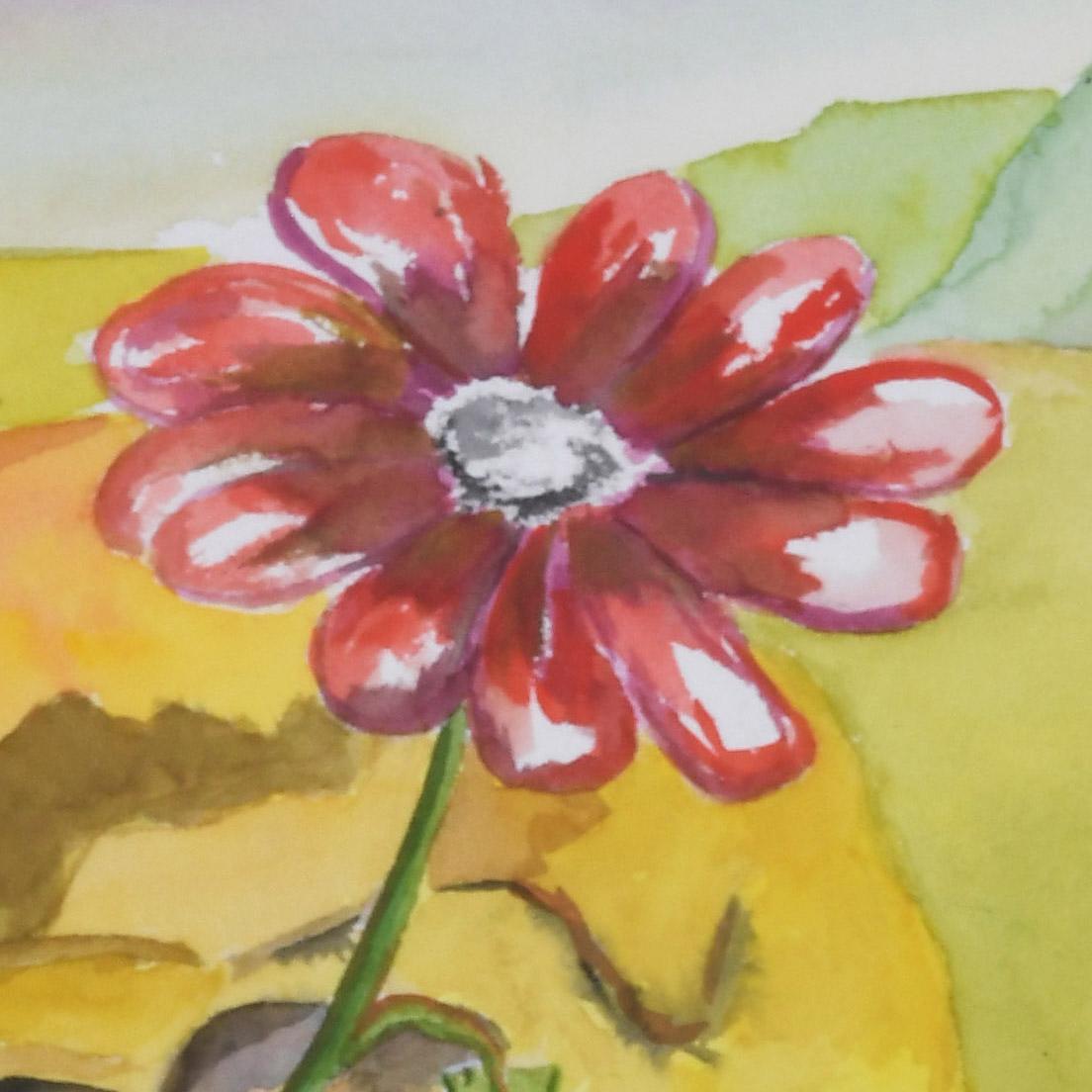Surrealist landscape with skull and red daisy - Art by Charles Harris AKA Beni Kosh