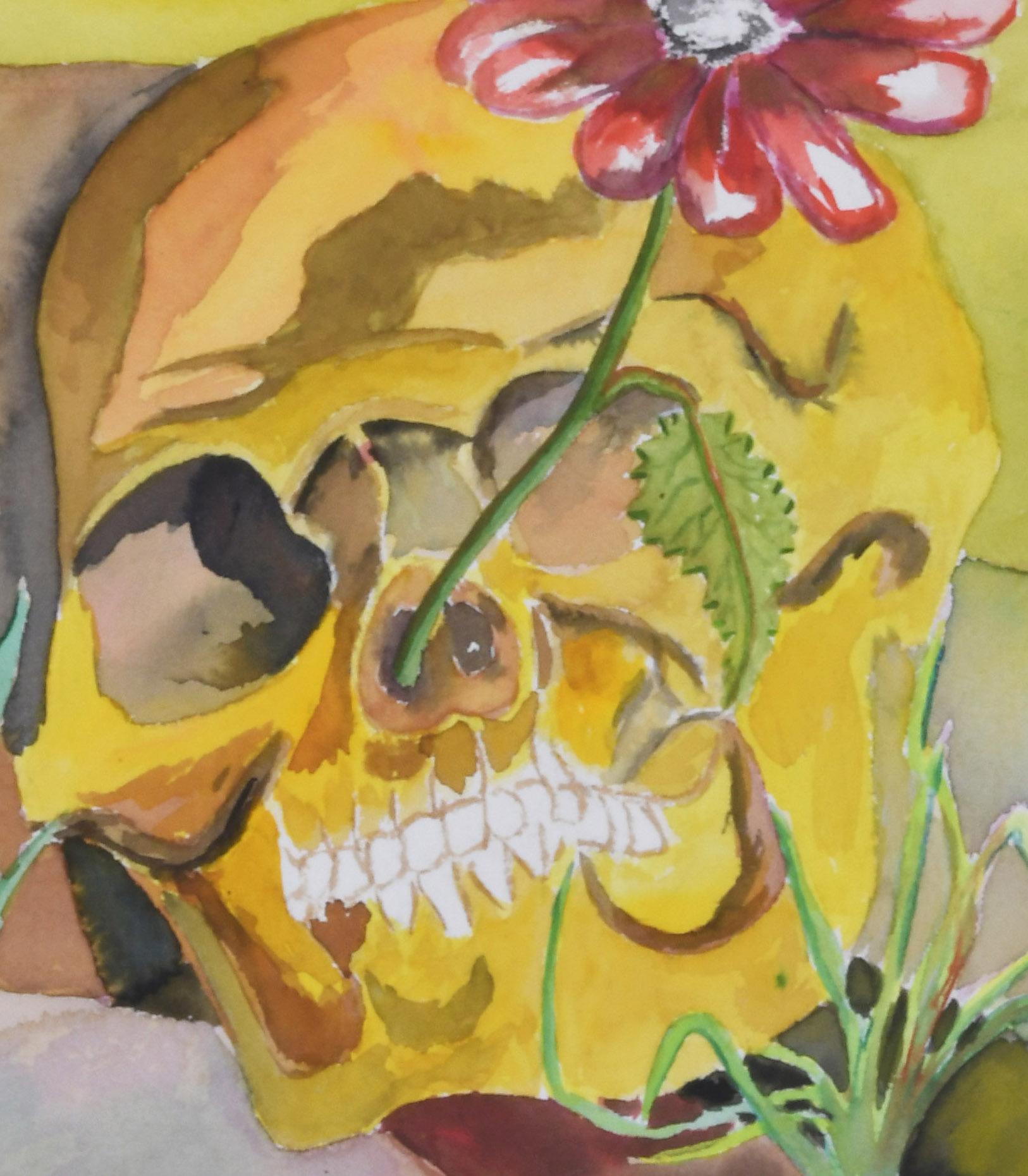Surrealist landscape with skull and red daisy For Sale 1
