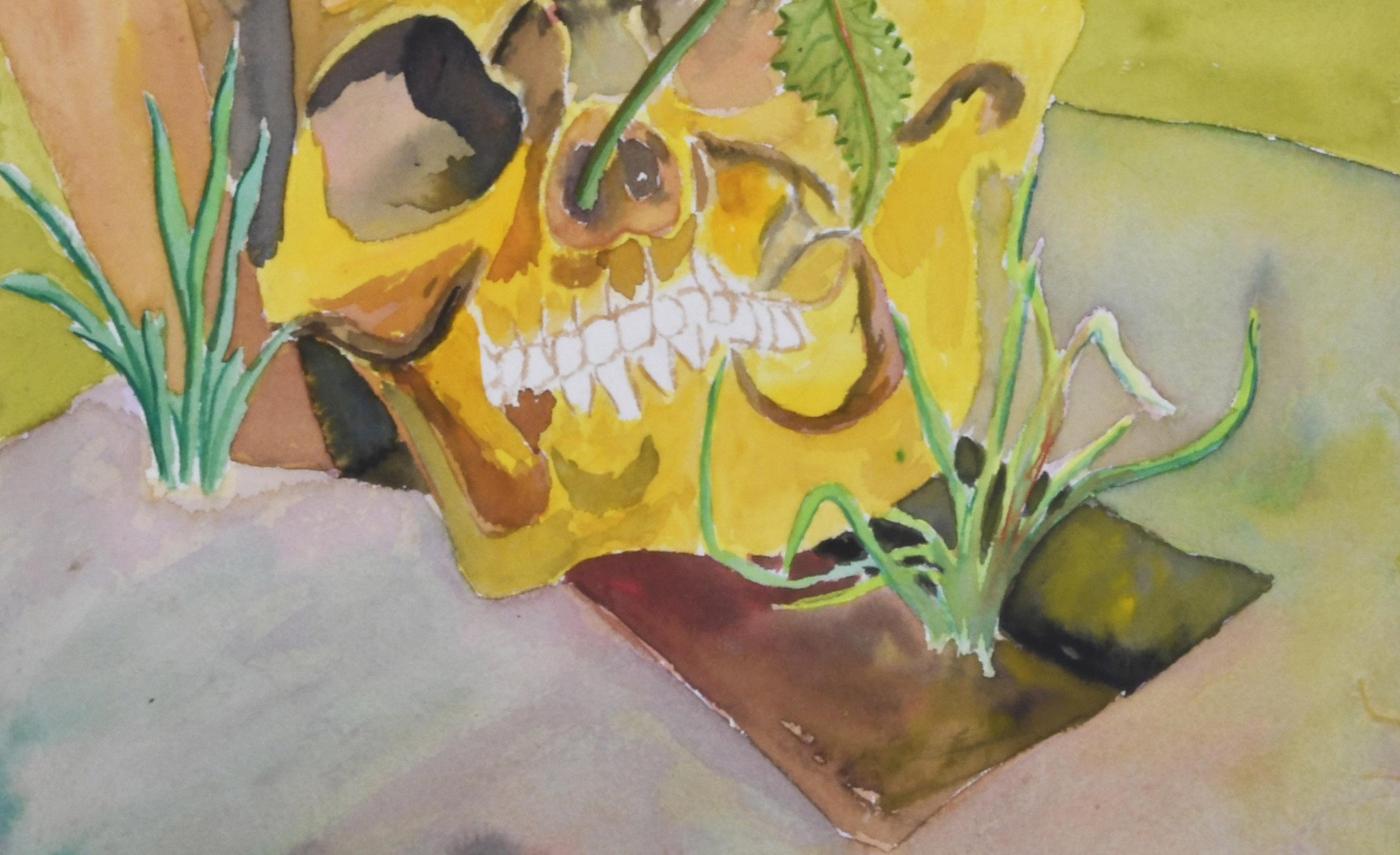 Surrealist landscape with skull and red daisy For Sale 2