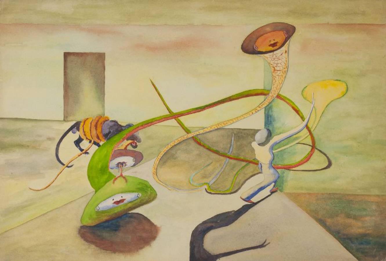 Paysage surréaliste avec animaux et personnages