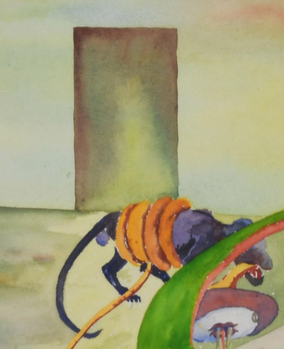Paysage surréaliste avec animaux et personnages - Art de Charles Harris AKA Beni Kosh