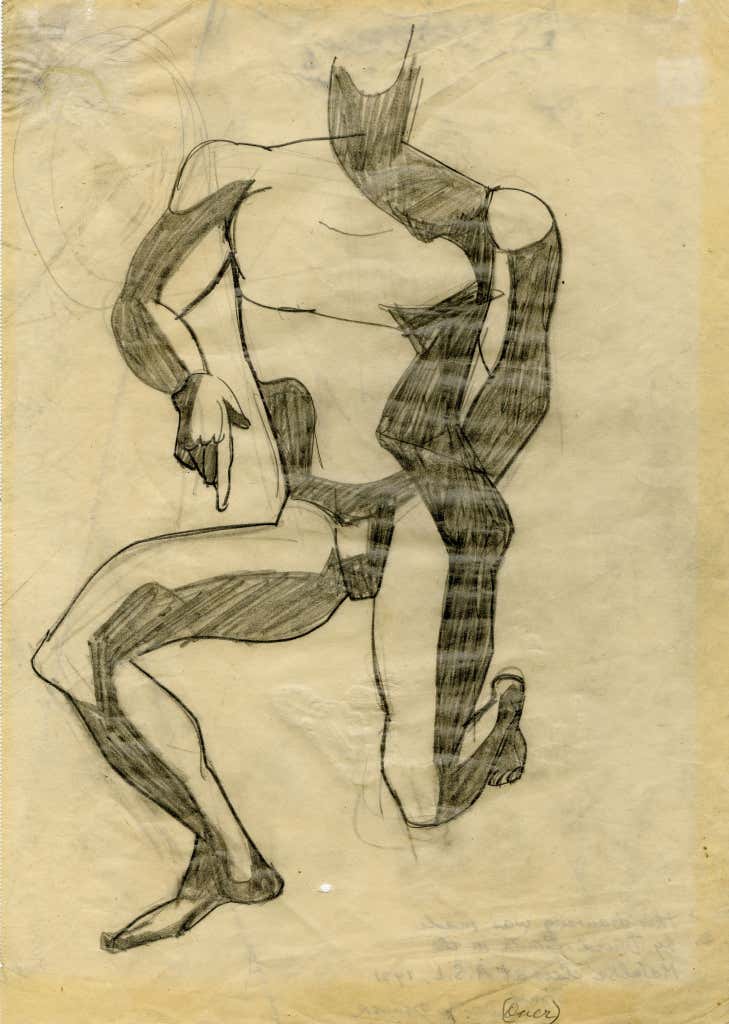 Untitled Kneeling Male Nude Drawing, Graphite on Paper, Circa 1930