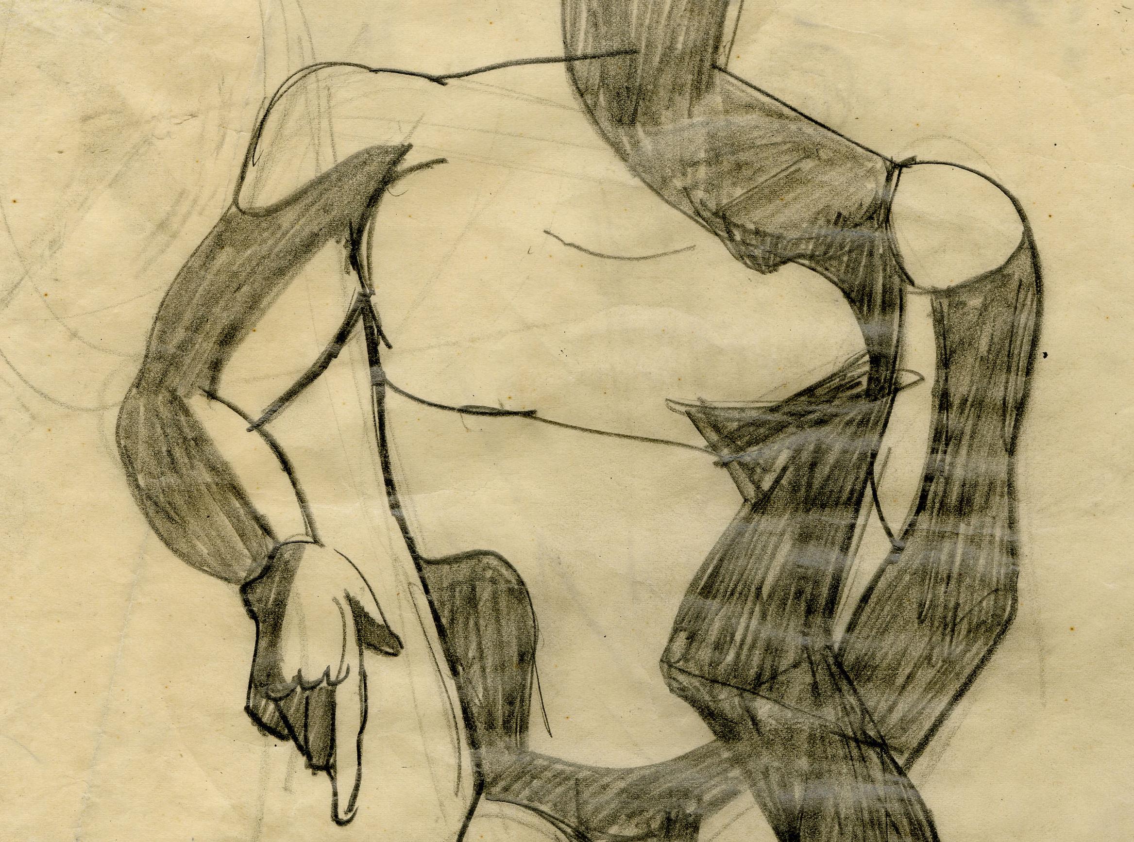 Ohne Titel (Kniender männlicher Akt) (Amerikanische Moderne), Art, von David Smith