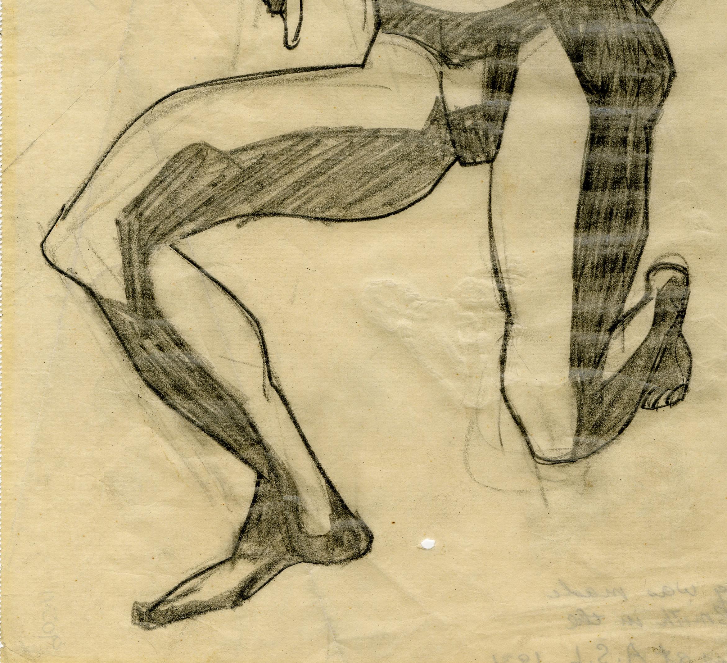 Ohne Titel (Kniender männlicher Akt)
Graphit auf Papier, um 1930
Vorzeichenlos
Verso mit Bleistift vermerkt:
