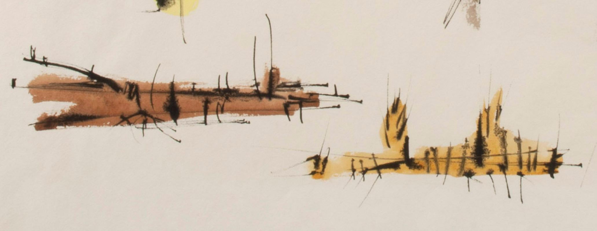Le tigre mort - Beige Abstract Drawing par Dorothy Dehner