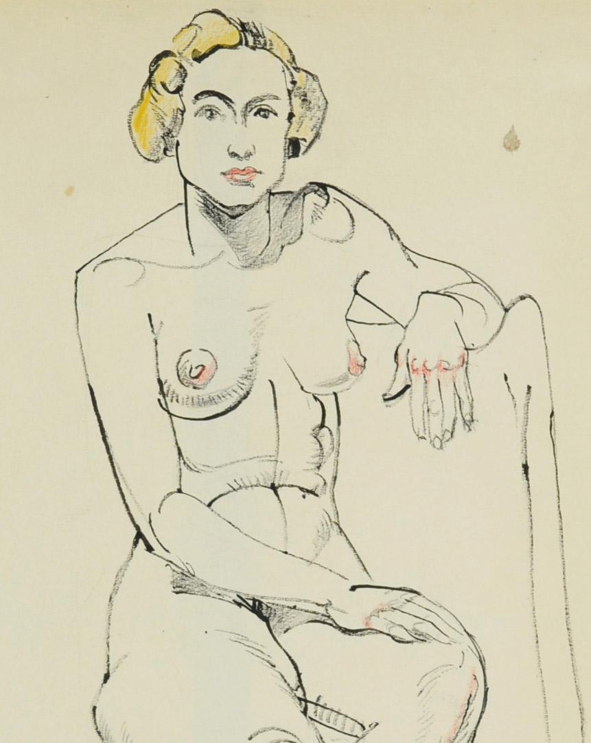 Sitzender Akt (Beige), Nude, von August F. Biehle