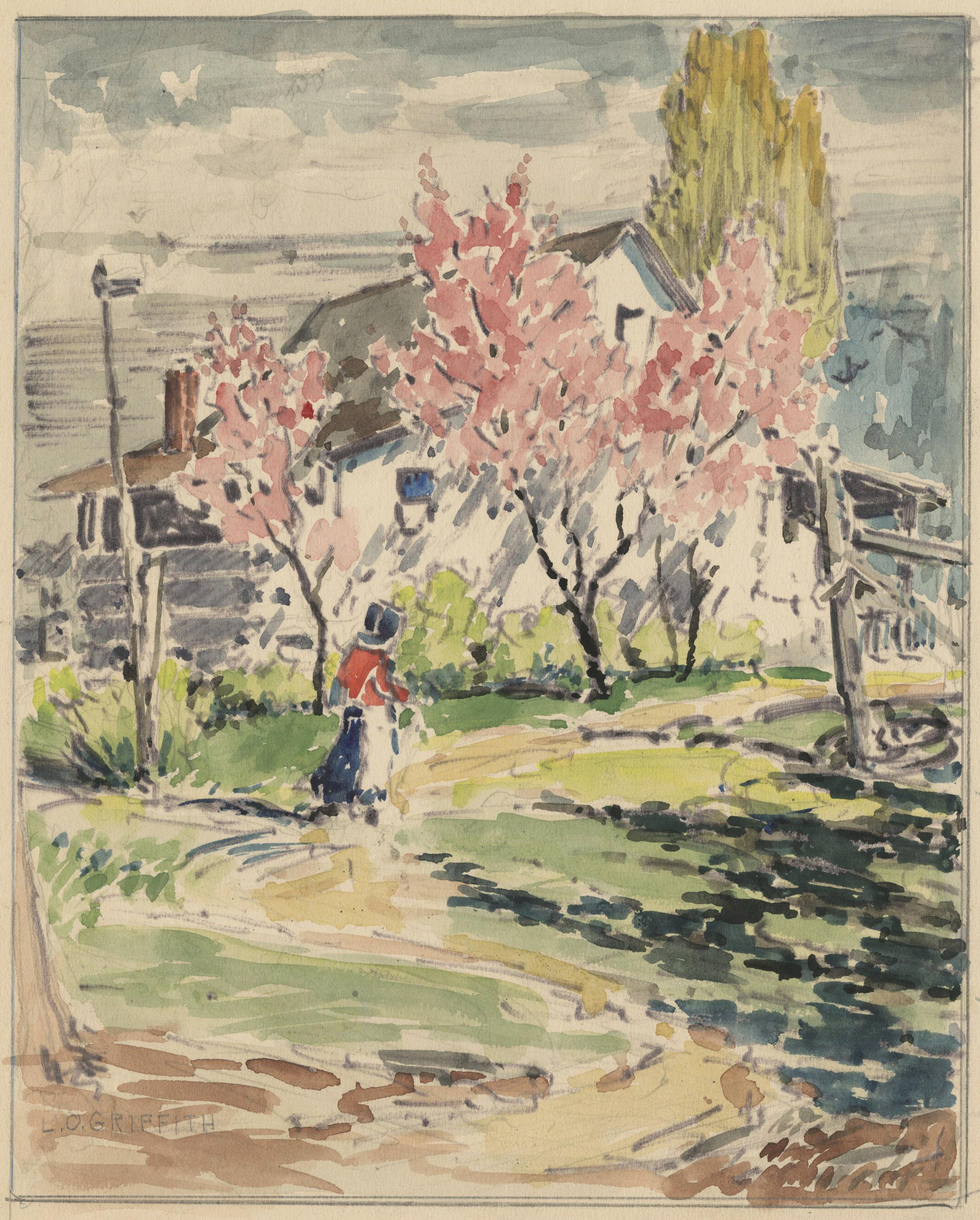 Spring Landscape with house and figure