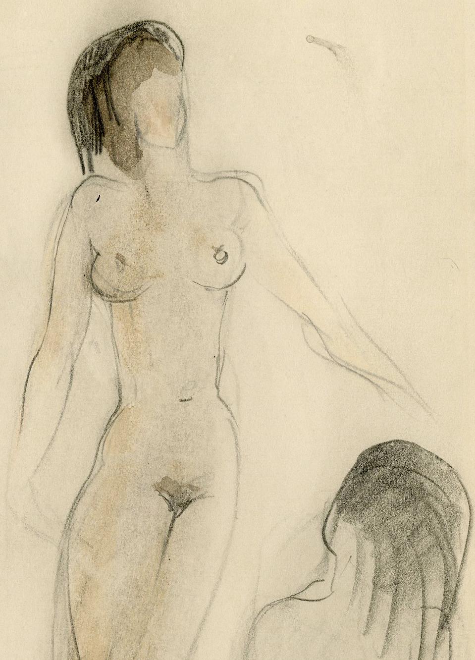 Untitled (Two Standing Nudes, one seated nude) For Sale 1