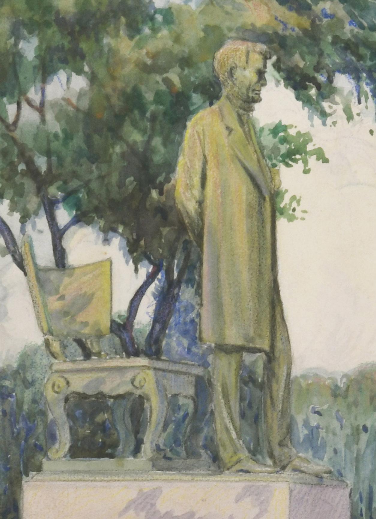 In piedi Lincoln: l'uomo, Lincoln Park, Illinois - Landscape Art Grigio di Louis Oscar Griffith