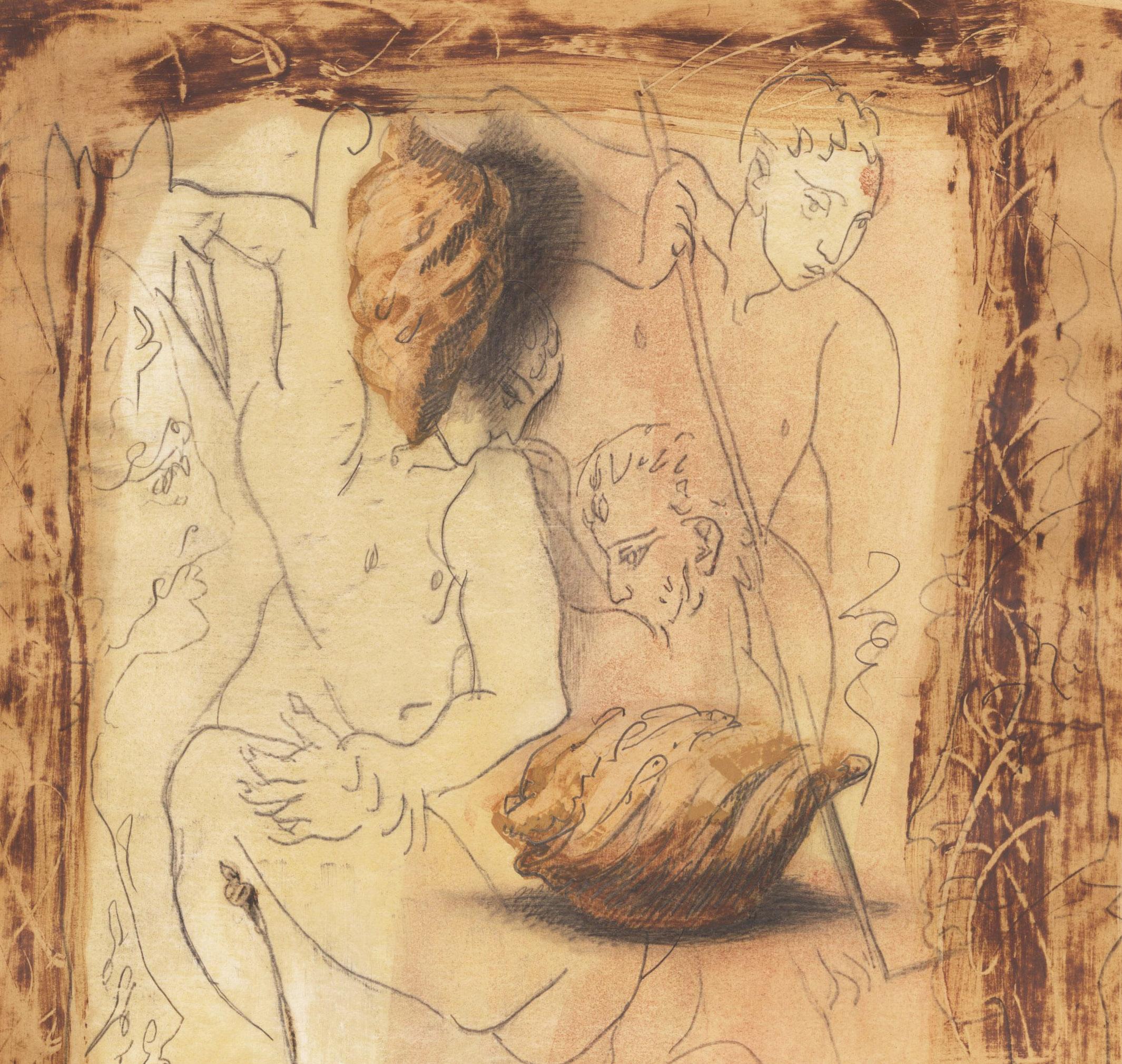 Divertimento I (Picasso)
Grafite, lavaggio a colori e pittura a olio su carta patinata lucida, c.C. 1940
Firmato C. Metcalf in basso a sinistra (vedi foto)
Inscritto dall'artista in basso a sinistra Matisse, Picasso, C.C. Metcalf (vedi foto)
Condit: