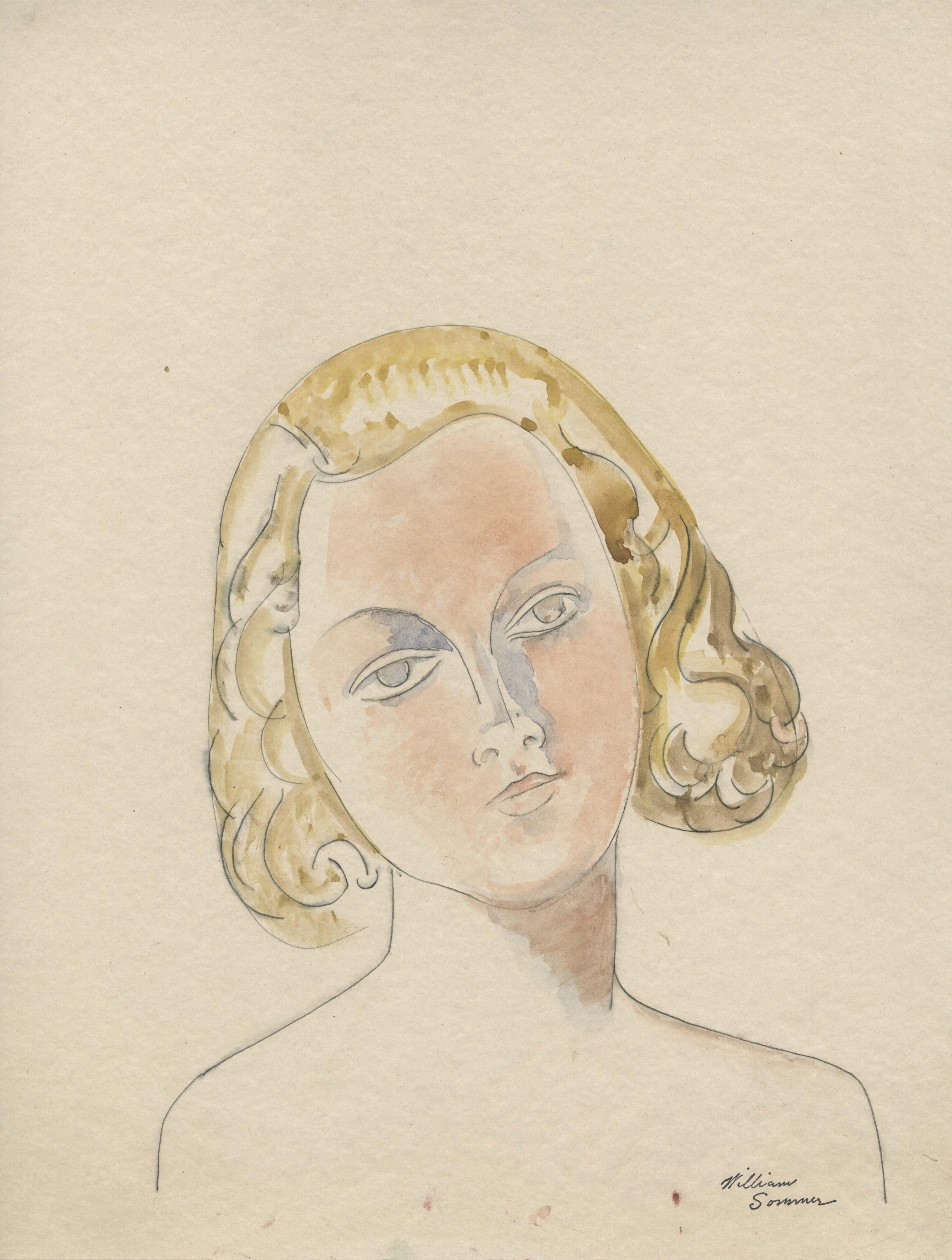 William Sommer Figurative Art – Kopf einer jungen Frau mit blondem Haar