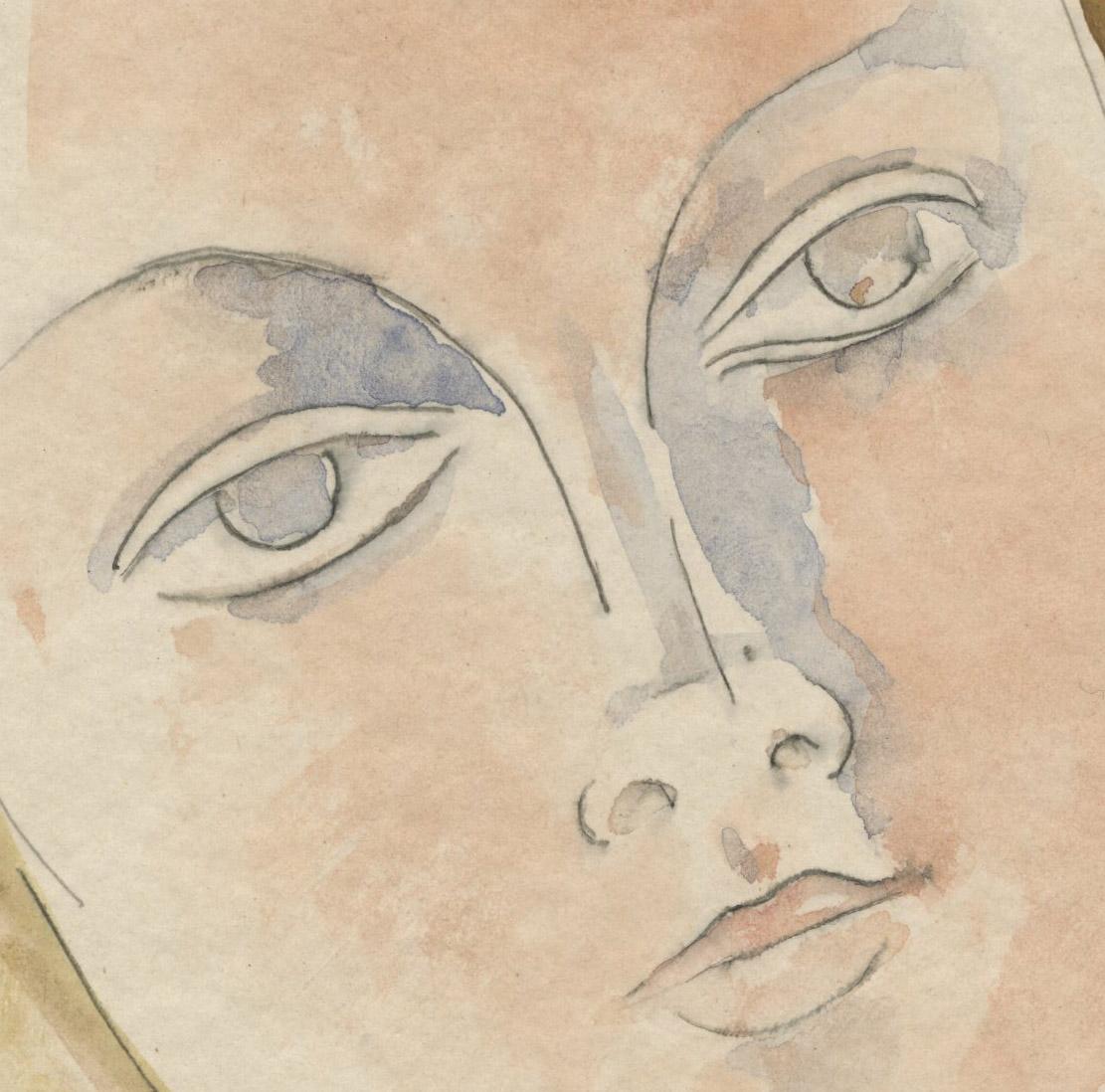Kopf einer jungen Frau mit blondem Haar – Art von William Sommer