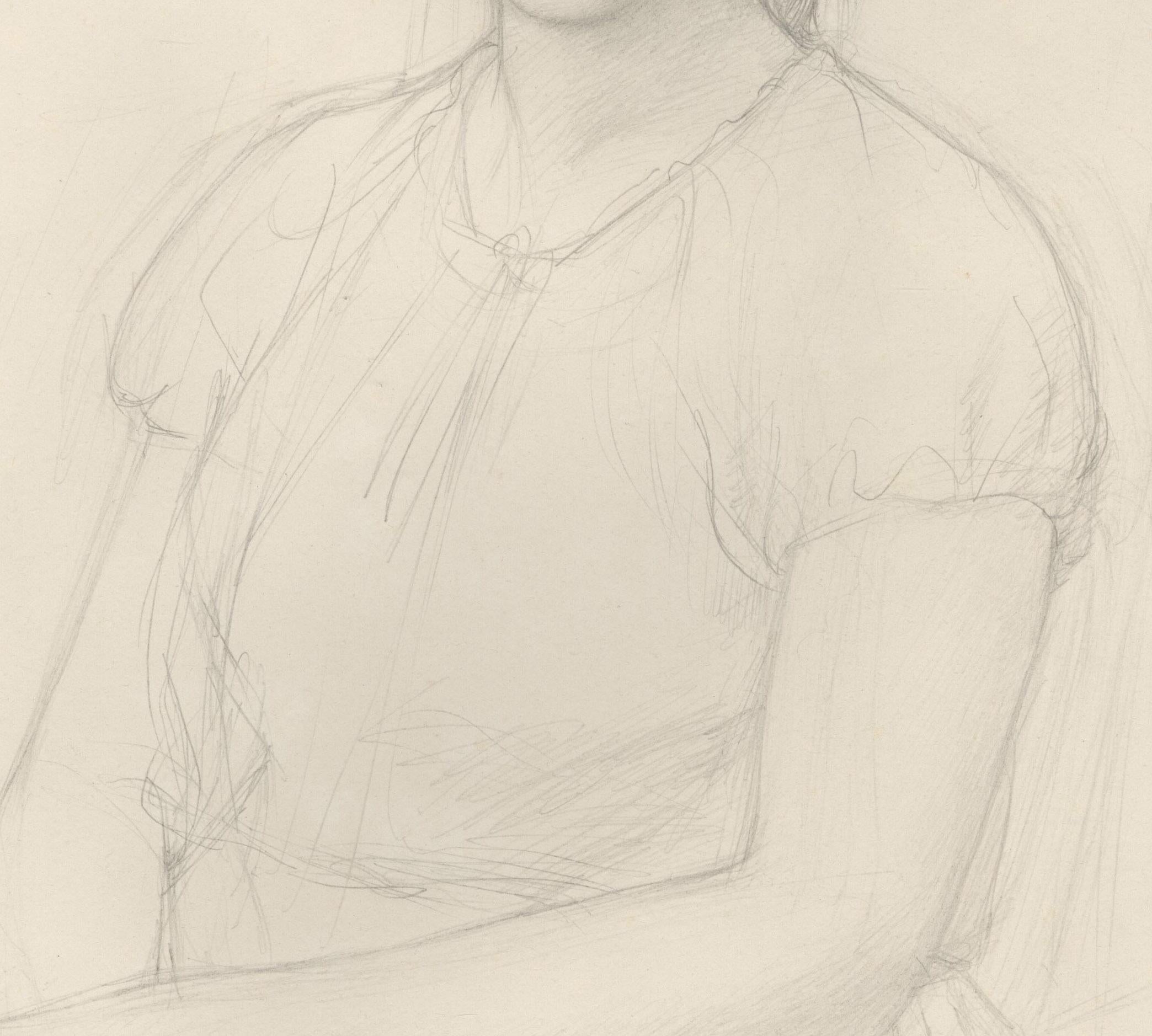 Untitled (Seated Young Woman)
Graphite on Veritable Papier d'Arches wove paper, 1970
Signed and dated lower right (see photo)
Condition: Excellent
Image/sheet size:  15 x 11 1/4 inches
Frame size: 21 x 17 1/4 inches
Note: The model depicted is named