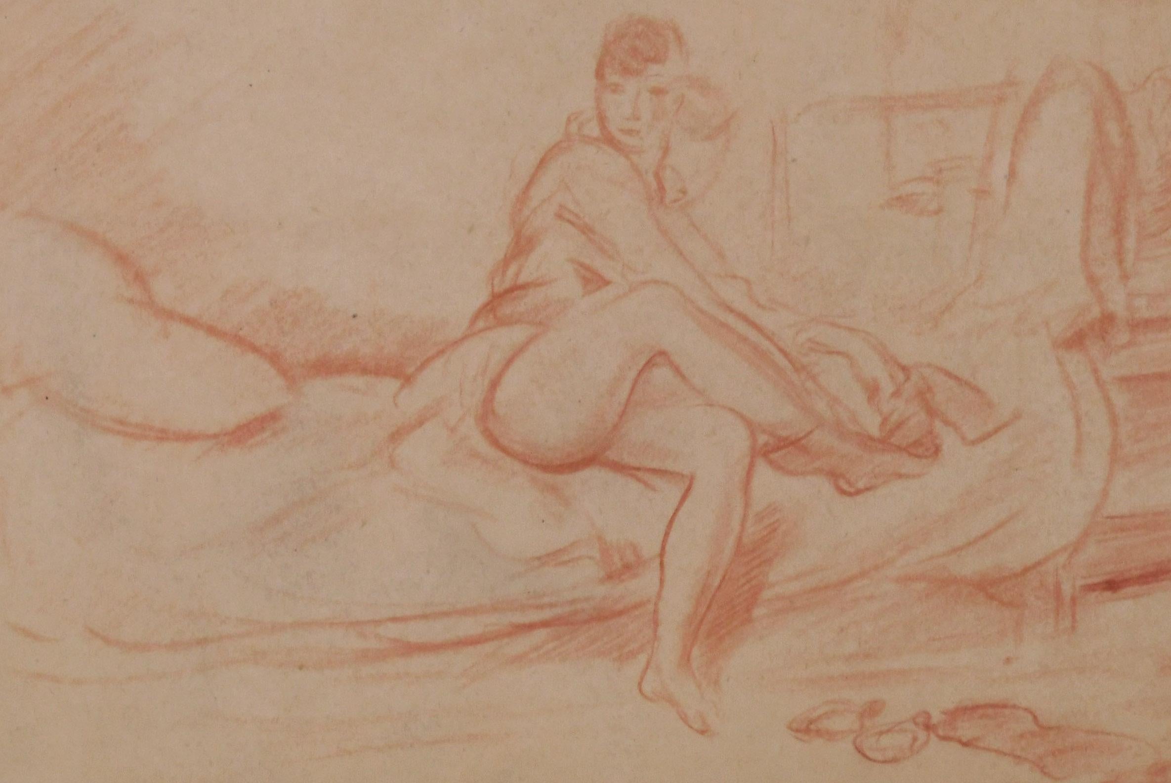 Senza titolo (Donna che si toglie le calze) - Nude Marrone di Everett Shinn