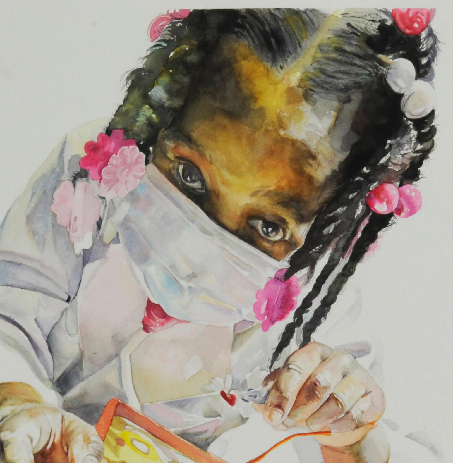Mit Leben spielen (First Responder) (Beige), Figurative Art, von Darius Steward
