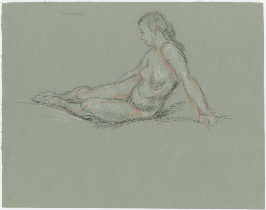 Reclining Female Nude Leaning on One Arm