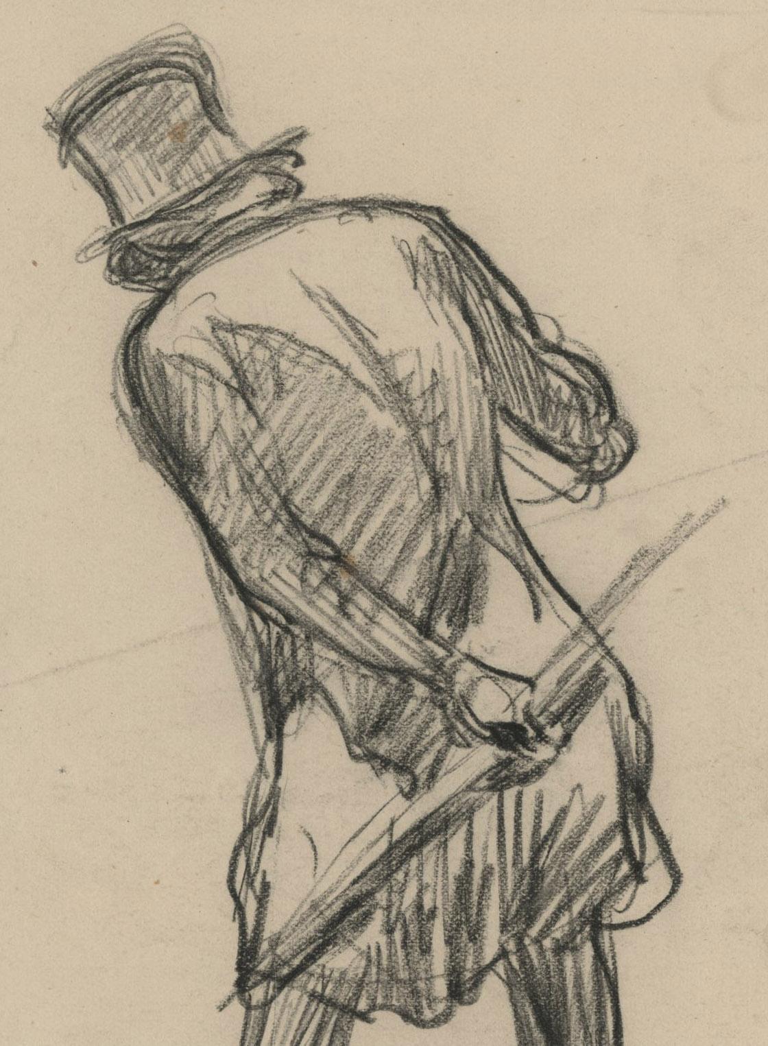 Sin título (Hombre de pie con paraguas detrás) - Art Escuela francesa de Charles Maurin