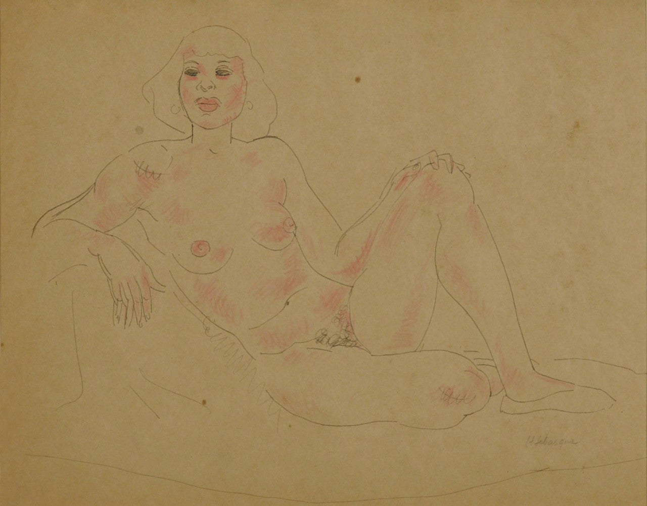 Desnudo sin título (Dibujo a tinta por las dos caras con tiza de color) - Art de Henri Lebasque