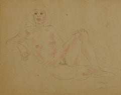 Untitled Nude (Double sided ink drawing with colored chalk)