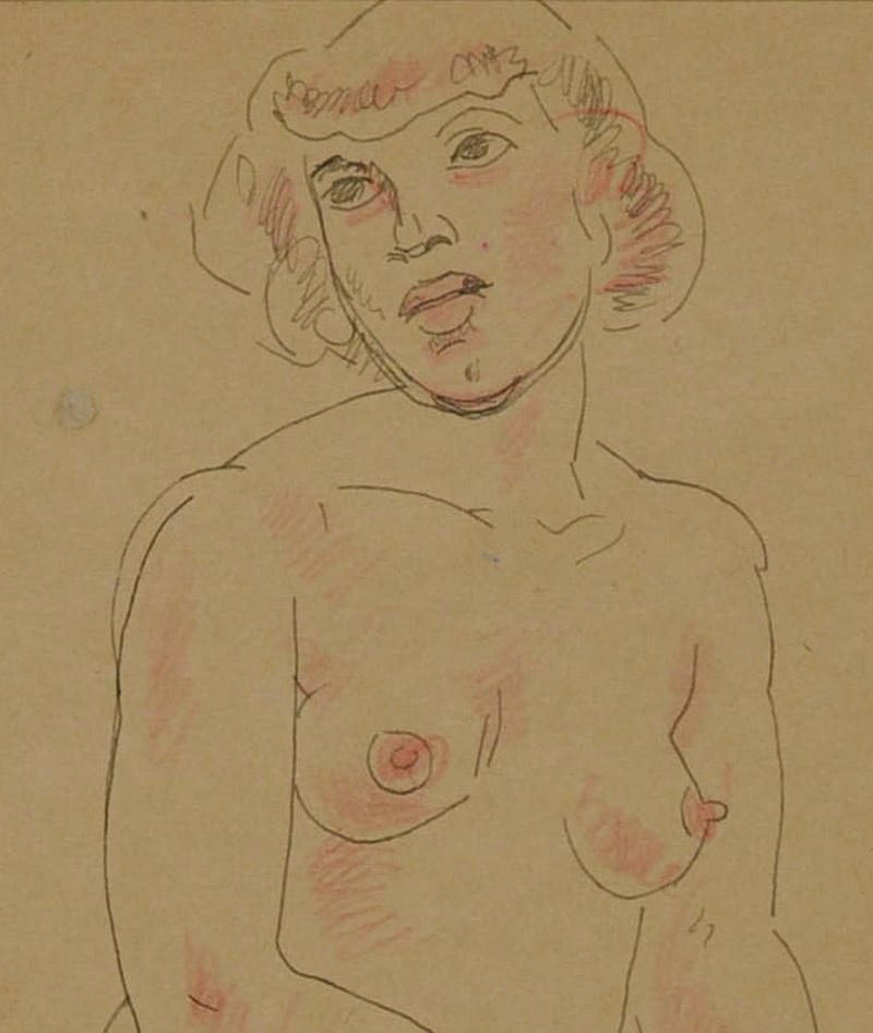 Desnudo sin título (Dibujo a tinta por las dos caras con tiza de color) - Nude Marrón de Henri Lebasque