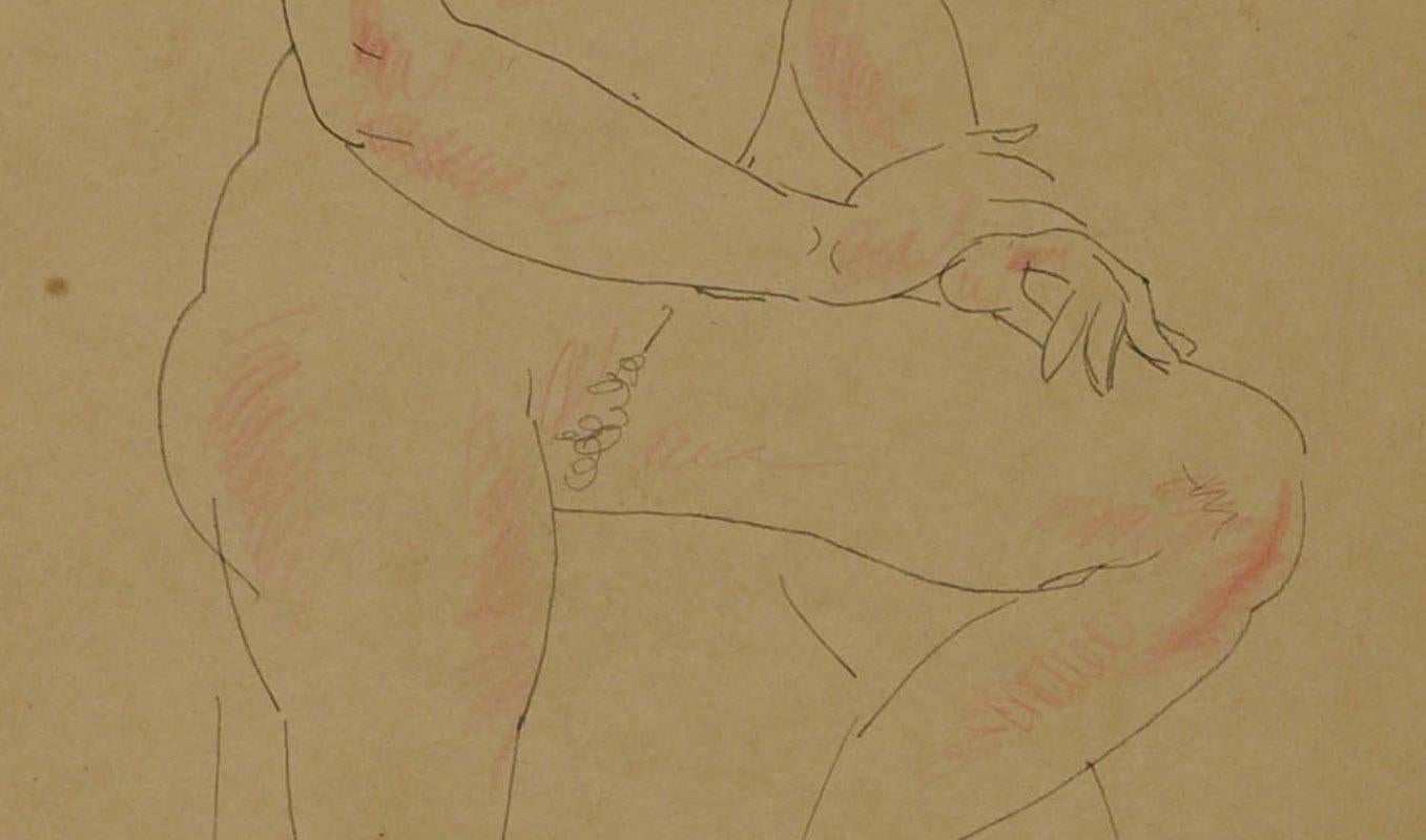 Desnudo sin título (Dibujo a tinta por las dos caras con tiza de color) en venta 1