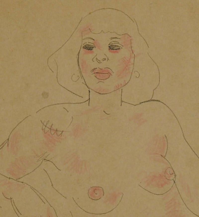 Desnudo sin título (Dibujo a tinta por las dos caras con tiza de color) en venta 2