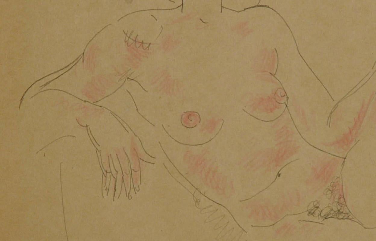 Desnudo sin título (Dibujo a tinta por las dos caras con tiza de color) en venta 3