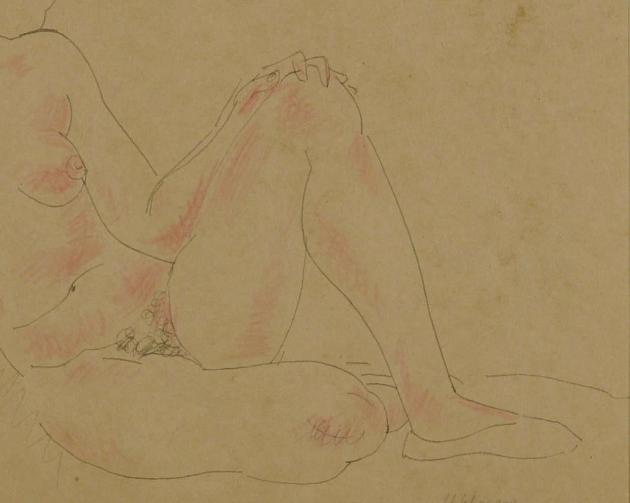 Desnudo sin título (Dibujo a tinta por las dos caras con tiza de color) en venta 4