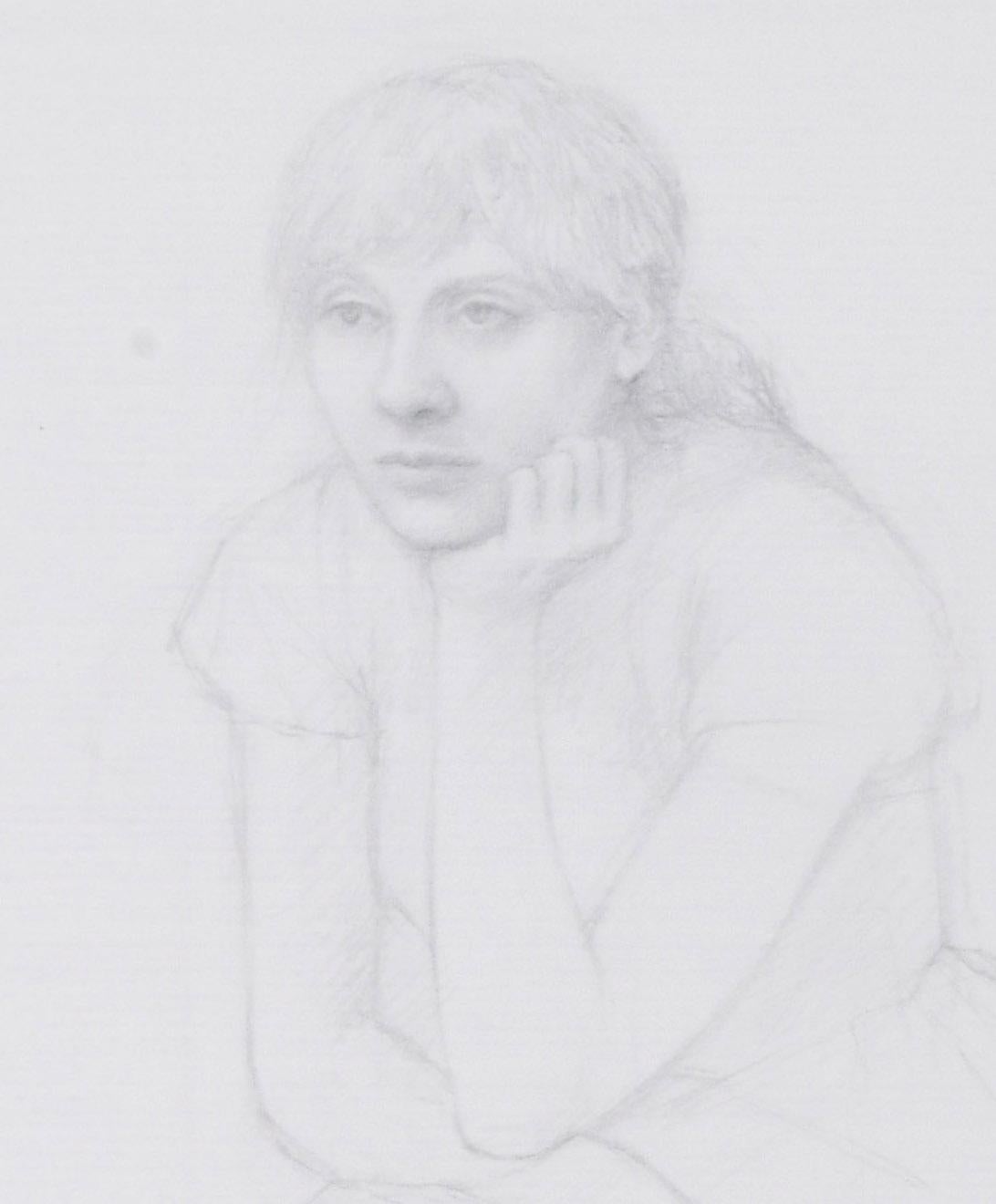 Sitzende Frau, linke Hand zum Chin (Grau), Figurative Art, von William H. Bailey